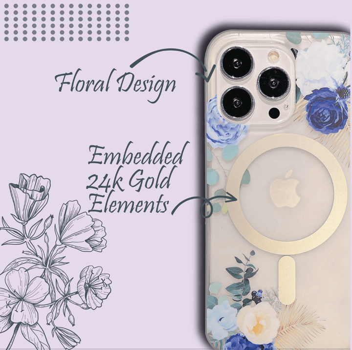LUXYSTUDIO Floral Design Mobile Cover for iPhone 13 | Soft & Flexible Shockproof Back Cover with Wireless Charging Compatibilty(MagSafe) (Blue Rose) - Luxystudio