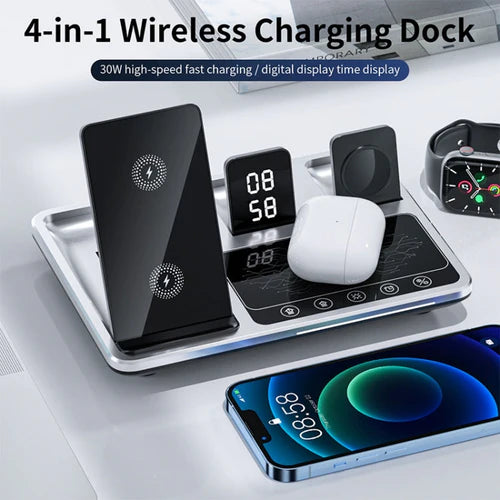 R11 4-in-1 30W Wireless Charger with Ambient Light - Silver Black
