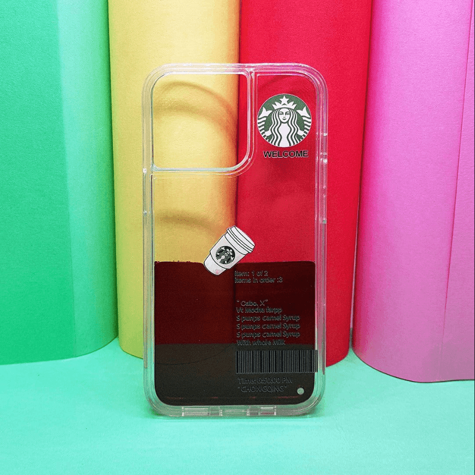 Starbucks Cases Float Flow Liquid LUXY Studio Coffee Phone Case for iPhone 14 | Hard Back PC Cover Casing Brand: Luxy Studio Cases - Luxystudio