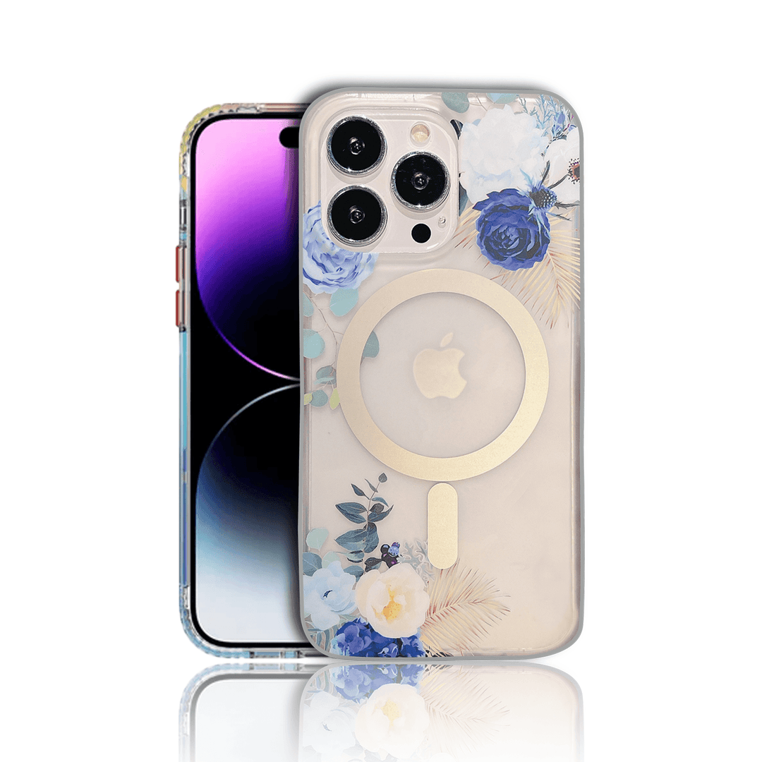 LUXYSTUDIO Floral Design Mobile Cover for iPhone 13 | Soft & Flexible Shockproof Back Cover with Wireless Charging Compatibilty(MagSafe) (Blue Rose) - Luxystudio